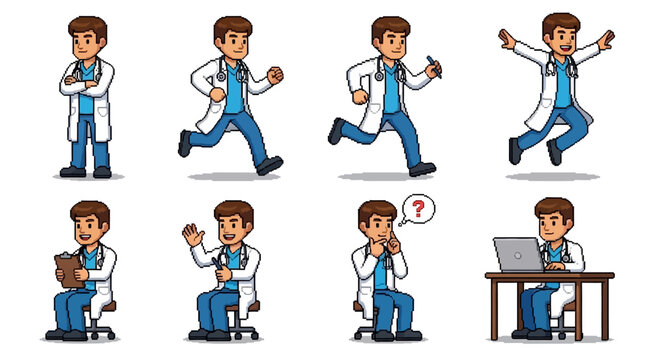 Doctor Character Set Diverse Poses and Actions.