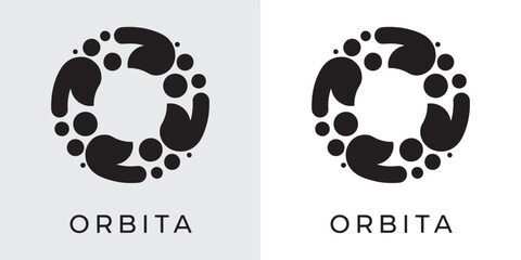 Orbita Minimalist Abstract Circular Logo with Fluid Organic Shapes and Floating Particles © Hamdani