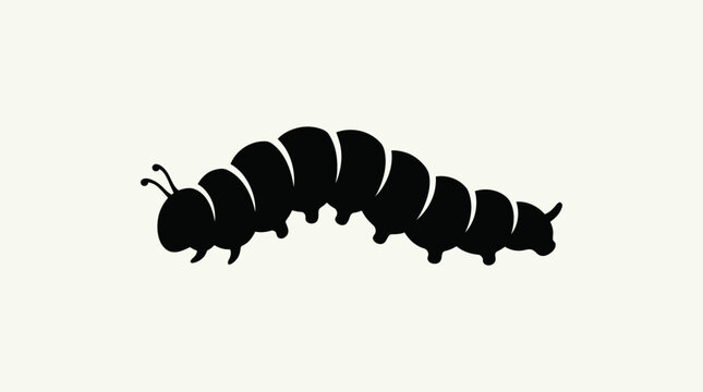 Black Caterpillar Silhouette Crawling Left Side.