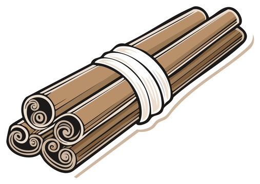 Bundled cinnamon sticks, illustration, vector graphic