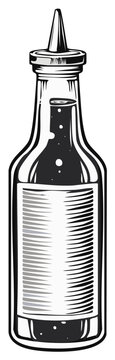 Vintage squeeze bottle with metal cap and dark liquid inside