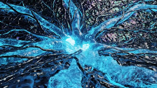 Second loop of abstract nexus water vein with VSRExport details fluid motion and shapes at close range