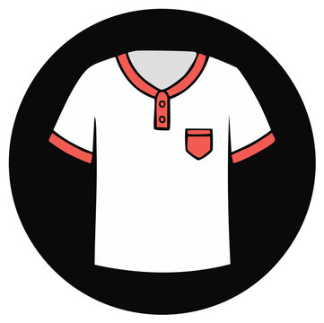 Outline Drawing of a White Short Sleeve Shirt with Buttoned Placket and Pocket