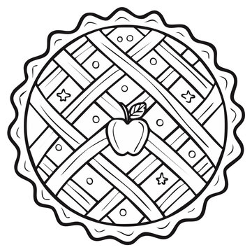 Black and white illustration of an apple pie with lattice crust