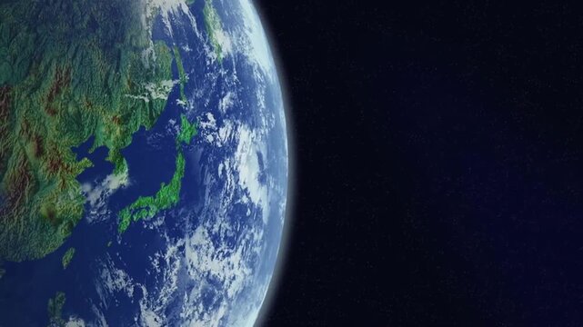 Planet earth 3D orbital animation with realistic geography map surface, concept global space travel