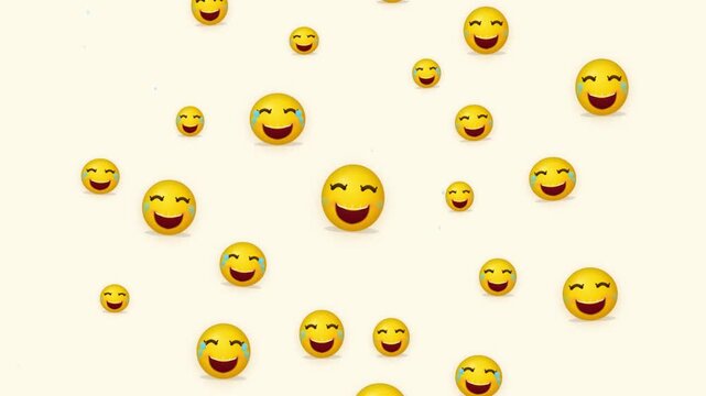 Multiple 3D laughing emojis with tears floating on a light background