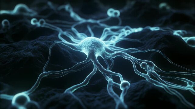 発光する菌糸ネットワークが広がる神秘的な微生物背景アニメーション