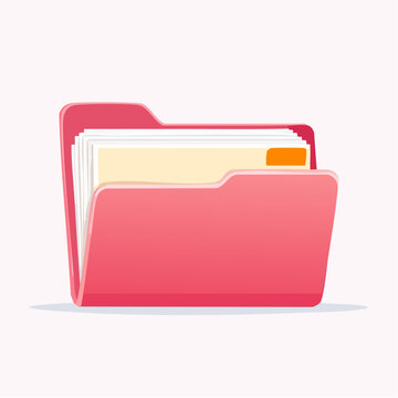 Open Pink Folder with Documents and Tab