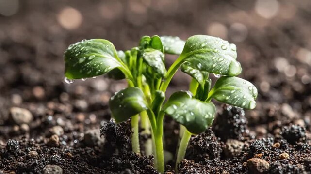 Seedling growth captured in time lapse from dirt over several days showing the process of planting and sprouting