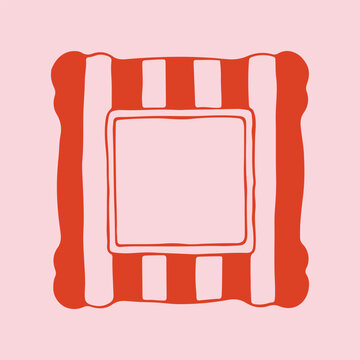 Minimalist square frame with bold red and pink vertical stripes in hand drawn style. Creative vector doodle border for stylish social media posts and nursery art decor