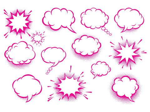 Colorful comic speech bubbles with vibrant pop art elements