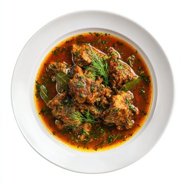 Georgia lamb stew with tarragon plate isolated on a white background