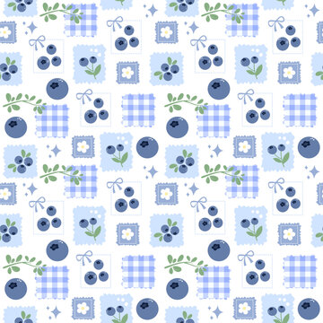 Blueberry Patchwork Seamless Pattern for Floral Fabric, Wrapping Paper and Sweet Cottage Background