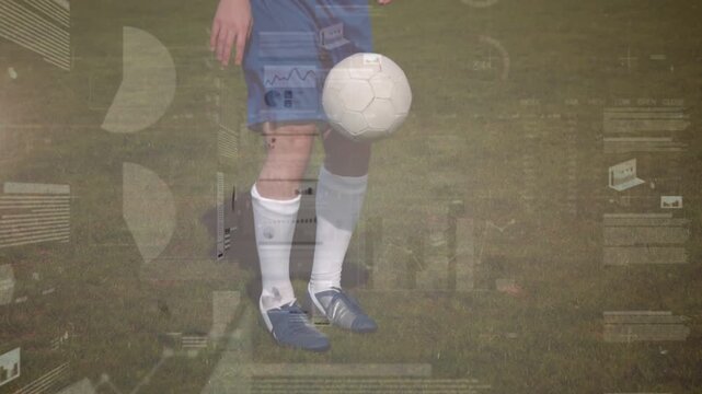 Player tapping right instep juggling ball at knees with faint charts training control ending steady