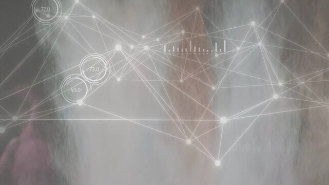 Network mesh starting on load, lines flowing while gauges and bars pulsing showing data flow