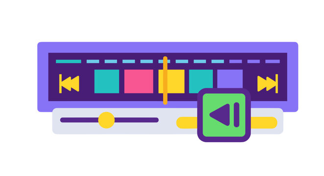 Digital video editing timeline interface with playhead timeline markers sliders and playback controls symbolizing