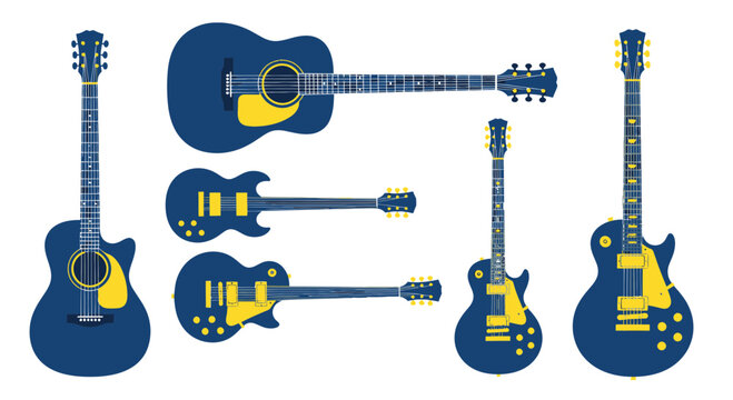 Acoustic and Electric Guitars Collection - Blue and Yellow Design