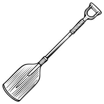 Illustration of a traditional wooden paddle with a D grip handle for rowing boats