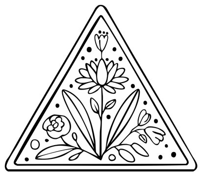 Floral pattern inside a triangle frame, doodle style