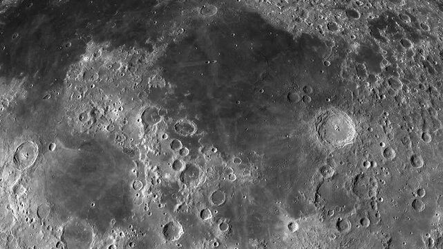 Textured surface of the moon close-up in motion. 3d animation. Planet Earth View From Moon Surface In Space Crescent, Astronomy, Lunar Cycle