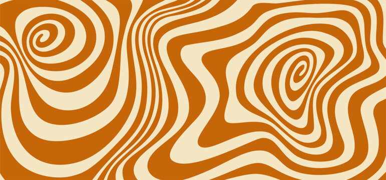 Swirl Spiral Caramel Pattern. Vector Peanut Butter Waves Background. Abstract Milk Chocolate and Cream Sauce Splash. Wavy Groovy Spiral Toffee Dessert Bg.