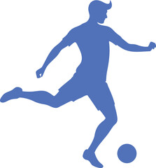 Fototapeta premium soccer player kicking ball silhouette blue on transparent background, active sport action.