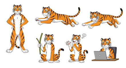 Collection of Diverse Tiger Poses and Activities. © zulie