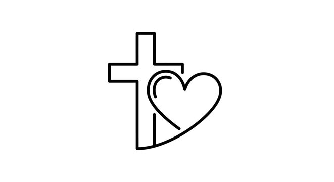 Cross with heart symbol icon.