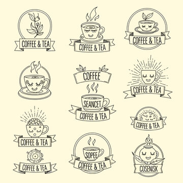 Coffee Cup Line Drawings And Icons.