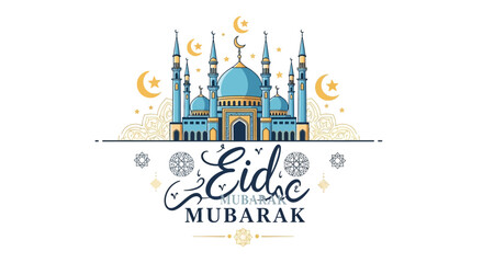 Naklejka premium Eid Mubarak Mosque Greeting Card Design.