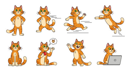 Fototapeta premium Cartoon orange cat various poses.