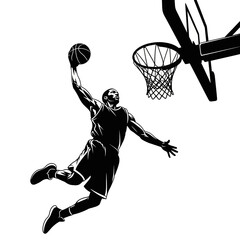 Basketball Player Performing a Powerful Slam Dunk Illustration © fiqri