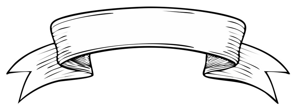 Hand-Drawn Banner with Wavy Folds and Tail Ends in Sketch Style