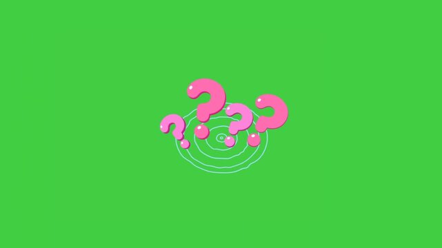 Animated comic style question mark symbol inside a colorful pop art burst isolated on green screen background, suitable for curiosity themes and motion graphic overlays.
