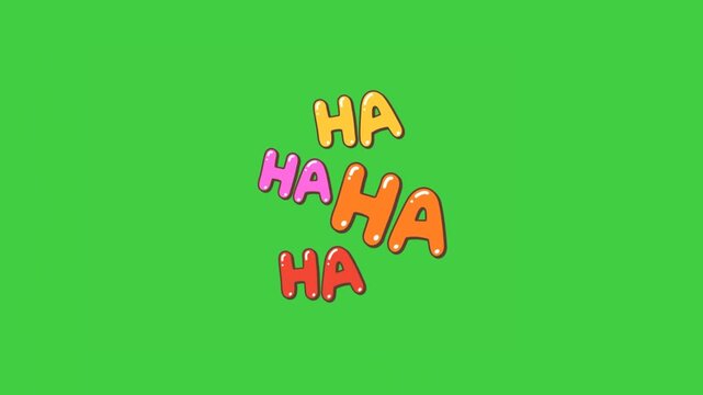 Animated comic-style HA HA laugh text in colorful pop art design on a green screen background, ideal for humorous video edits, social media content, memes, and motion graphic overlays.
