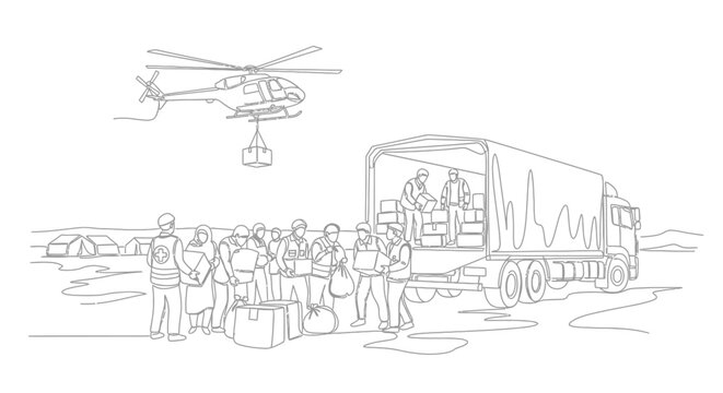 Helicopter Loading People Into Truck.