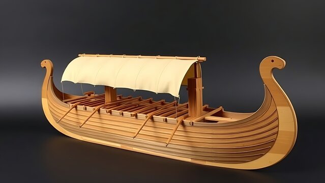 trireme. Detailed wooden model of an ancient trireme warship with rows of oars. mobility guides, transit brochures, designed for transport & logistics marketing, clarifies navigation.