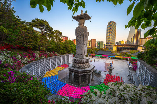 A picture of Bongeunsa Temple in spring. This famous temple is located in Seoul, South Korea.