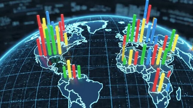 Animation shows bar graph data on world map with grid visual in VSRExport software