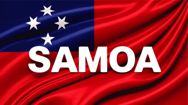 Samoa Flag with Flowing Red Fabric and Bold Typography, Patriotic National Banner Illustration for Travel Culture Identity Design