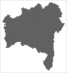 Fototapeta premium Bahia hexagon map. Plain black and white dotted shape template. State tiny hexagon cells. Bahia flat honeycomb template. Vector Illustration.
