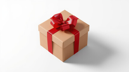 Obraz premium Elegant kraft gift box with red satin ribbon and bow conveying festive warmth