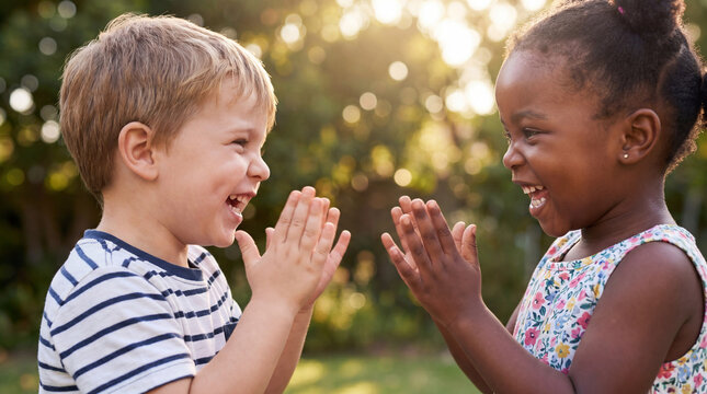 Peaceful Coexistence Day children clapping game playing friendship diversity joyful toddlers laughing celebration promotional marketing content