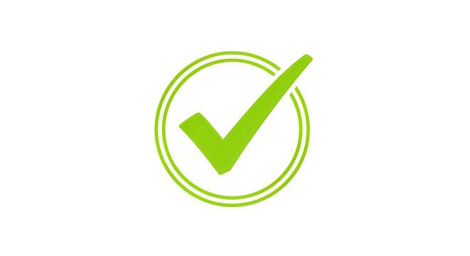 Green Check Mark Inside a Double Circle on a White Background - Symbol for Success or Completion