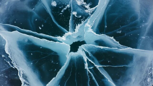 氷の内部亀裂が広がる冷たい圧力変化の抽象背景