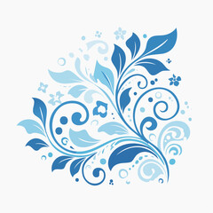 Fototapeta premium Blue Floral Swirls and Leaves Decorative Element