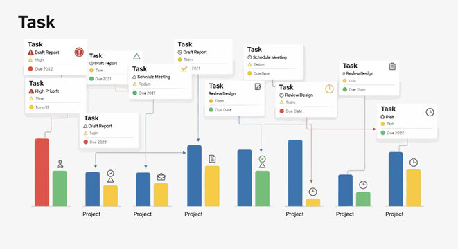 Detailed project task management chart with progress and completion status.