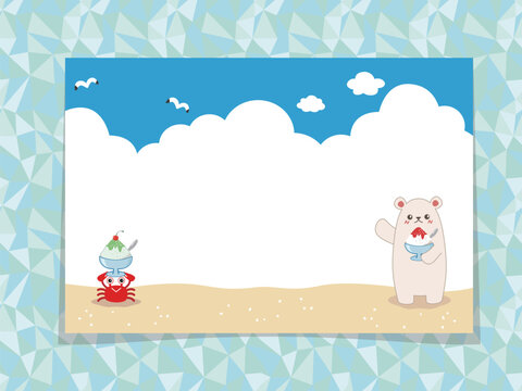 Polar Bear and Crab Eating Shaved Ice on the Beach