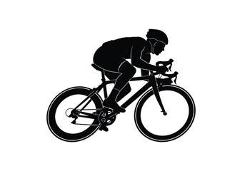 Obraz premium Cyclist Silhouette Riding a Professional Road Bike Isolated on White Background