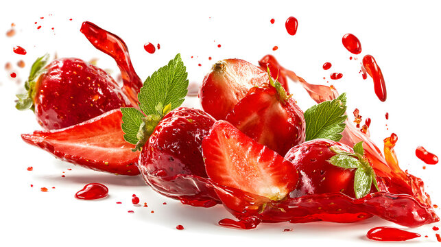 Fresh Strawberries Show Juicy Water Movement isolated on white
